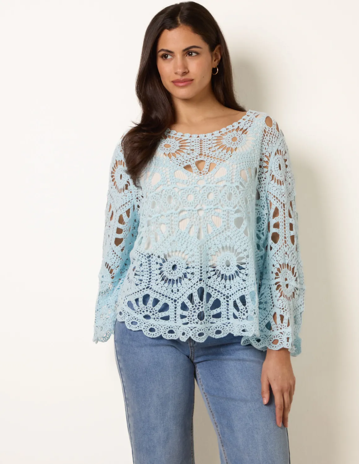 Crochet Top With Flared Sleeves