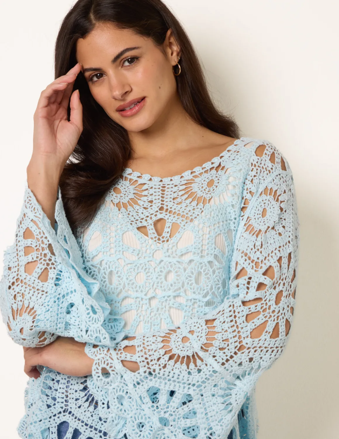 Crochet Top With Flared Sleeves