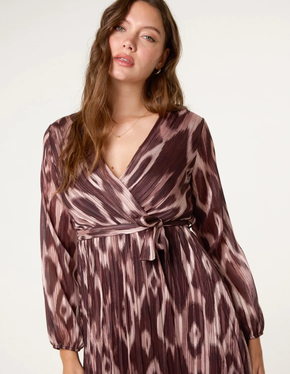 Crossover Metallic Pleated Dress