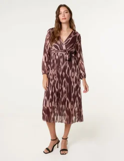 Crossover Metallic Pleated Dress