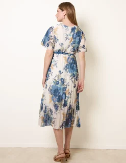 Crossover Pleated Print Dress