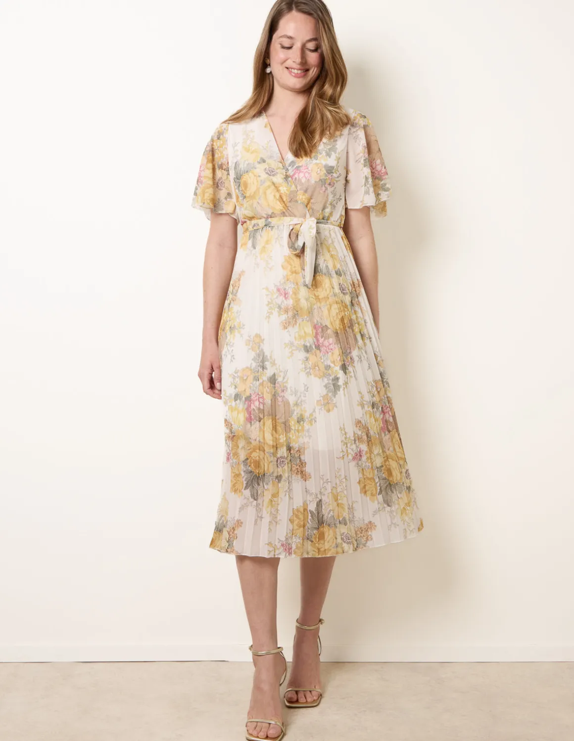Crossover Pleated Print Dress