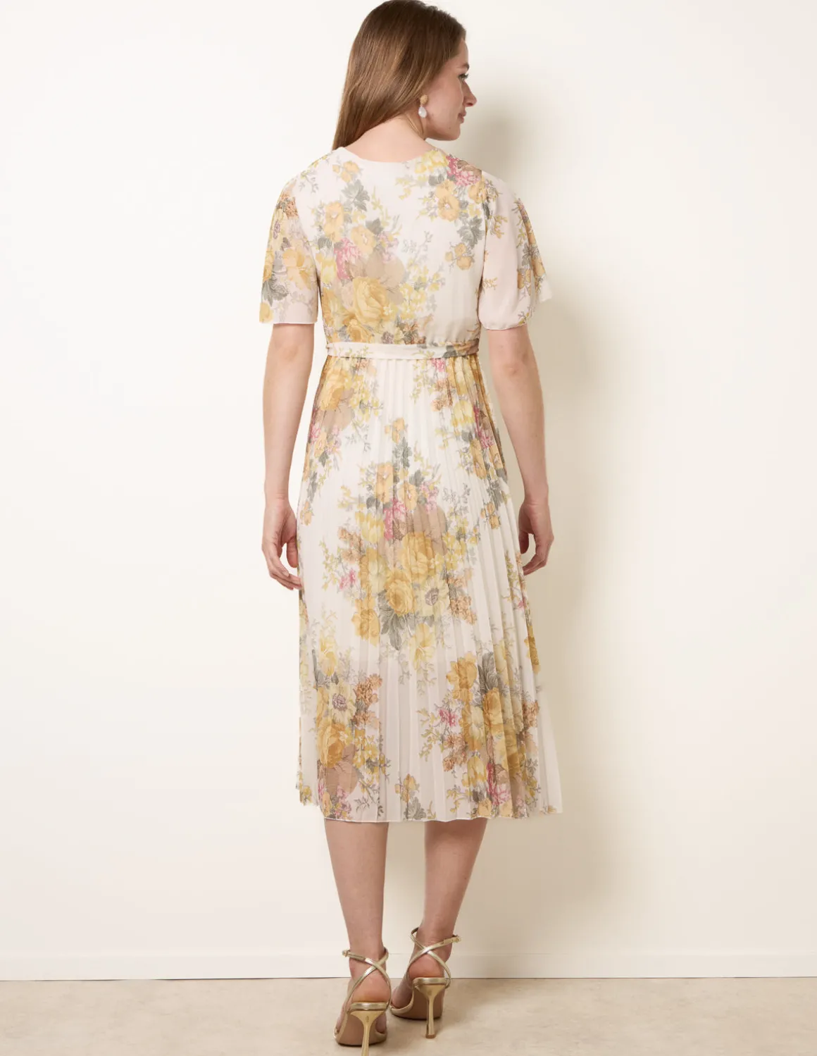 Crossover Pleated Print Dress