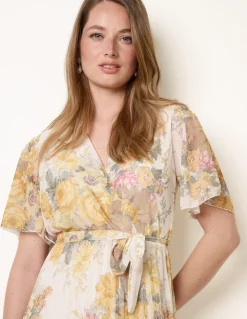 Crossover Pleated Print Dress