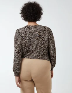 Curve Animal Printed Wrap Front Deep Hem Band Top