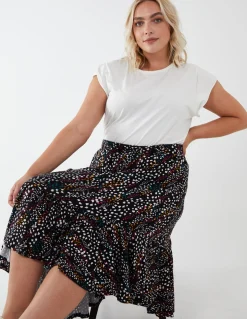 Curve Asymmetric Hem Midi Skirt