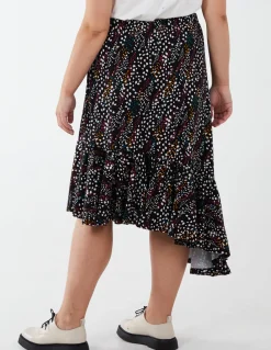 Curve Asymmetric Hem Midi Skirt