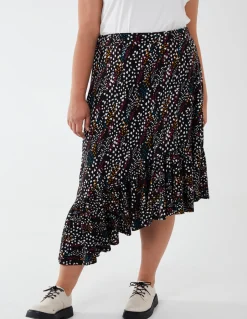 Curve Asymmetric Hem Midi Skirt