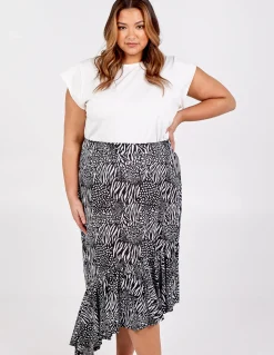 Curve Asymmetric Hem Tiered Midi Skirt