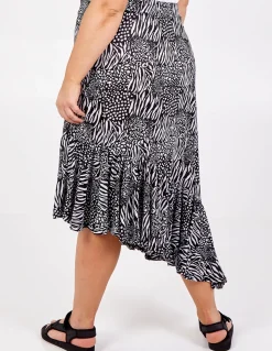 Curve Asymmetric Hem Tiered Midi Skirt
