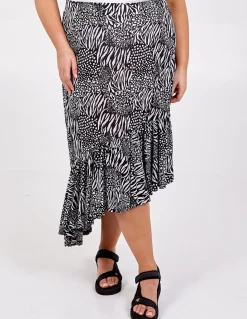 Curve Asymmetric Hem Tiered Midi Skirt