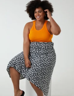 Curve Asymmetric Seam Midi Skirt
