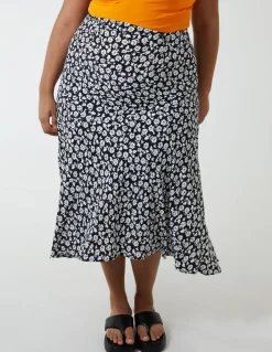Curve Asymmetric Seam Midi Skirt