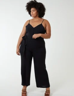 Curve Button Front Strappy Jumpsuit