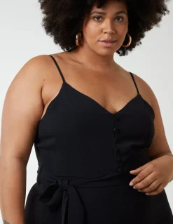 Curve Button Front Strappy Jumpsuit