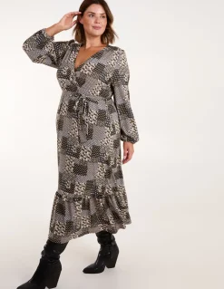 Curve Geometric Wrap Front Belted Midi Dress