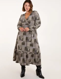Curve Geometric Wrap Front Belted Midi Dress