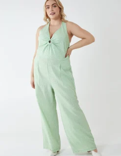 Curve Halter Neck Culotte Green Jumpsuit