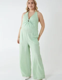 Curve Halter Neck Culotte Green Jumpsuit