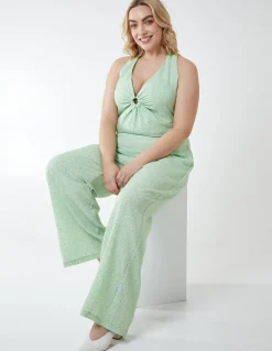 Curve Halter Neck Culotte Green Jumpsuit