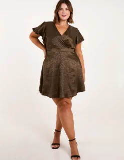 Curve Leopard Jacquard Frill Sleeve Mini Dress