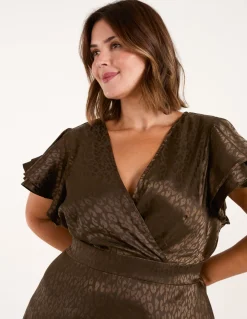 Curve Leopard Jacquard Frill Sleeve Mini Dress