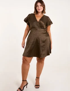 Curve Leopard Jacquard Frill Sleeve Mini Dress