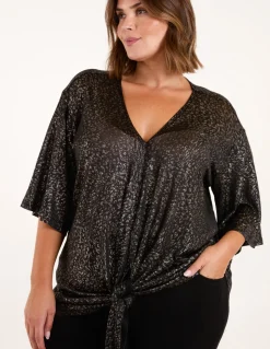 Curve Leopard V Neck Tie Front Top