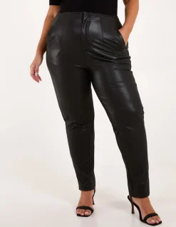 Curve Matte PU Leather Tailored Trousers