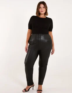 Curve Matte PU Leather Tailored Trousers