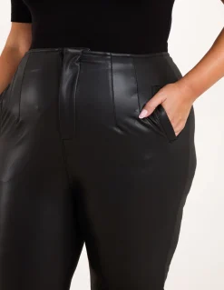 Curve Matte PU Leather Tailored Trousers