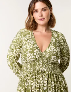Curve Shirred Neck Elastic Mini Dress