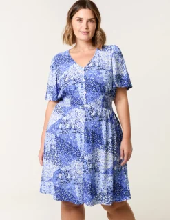 Curve Shirred Waist Button Mini Dress