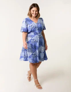 Curve Shirred Waist Button Mini Dress