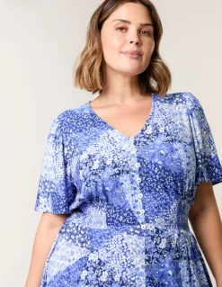 Curve Shirred Waist Button Mini Dress