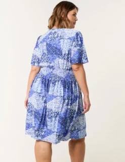 Curve Shirred Waist Button Mini Dress