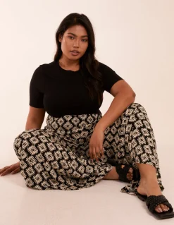 Curve Shirred Wide Leg Aztec Trousers