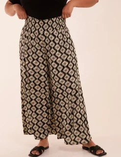 Curve Shirred Wide Leg Aztec Trousers
