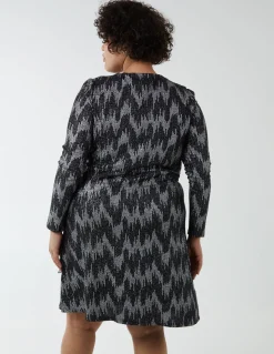 Curve Sparkly Fixed Wrap Skater Dress With Tie