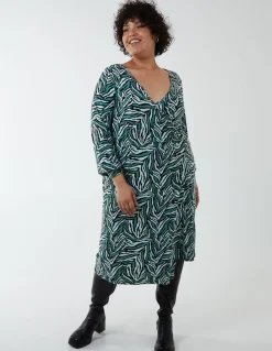 Curve V-Neck Ring Detail Midi Dress
