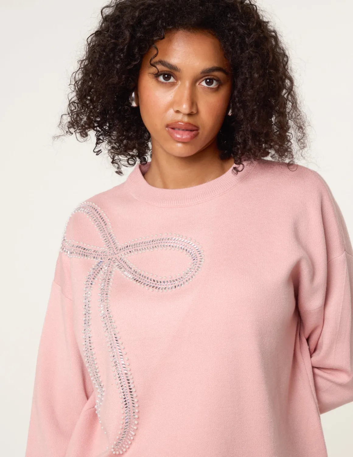 Diamante And Pearl Bow Knit Jumper