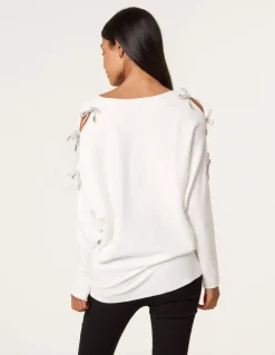Diamante Bow Cut Out Sleeve Jumper