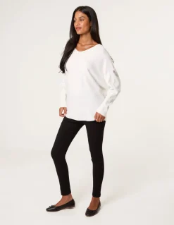 Diamante Bow Cut Out Sleeve Jumper