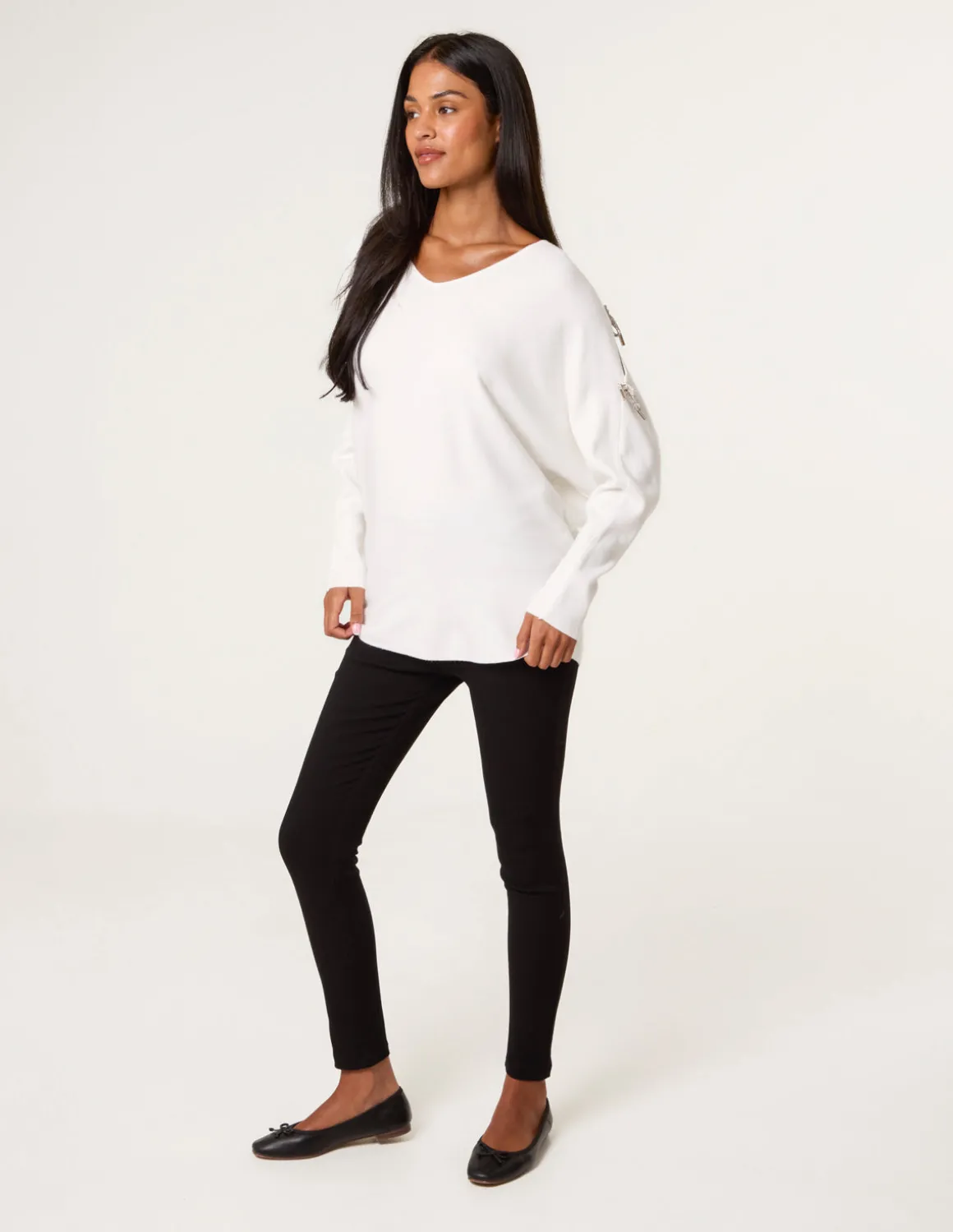 Diamante Bow Cut Out Sleeve Jumper