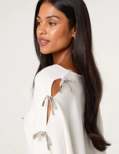 Diamante Bow Cut Out Sleeve Jumper