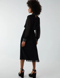 Diamante Collar Pleated Skirt Midi Dress