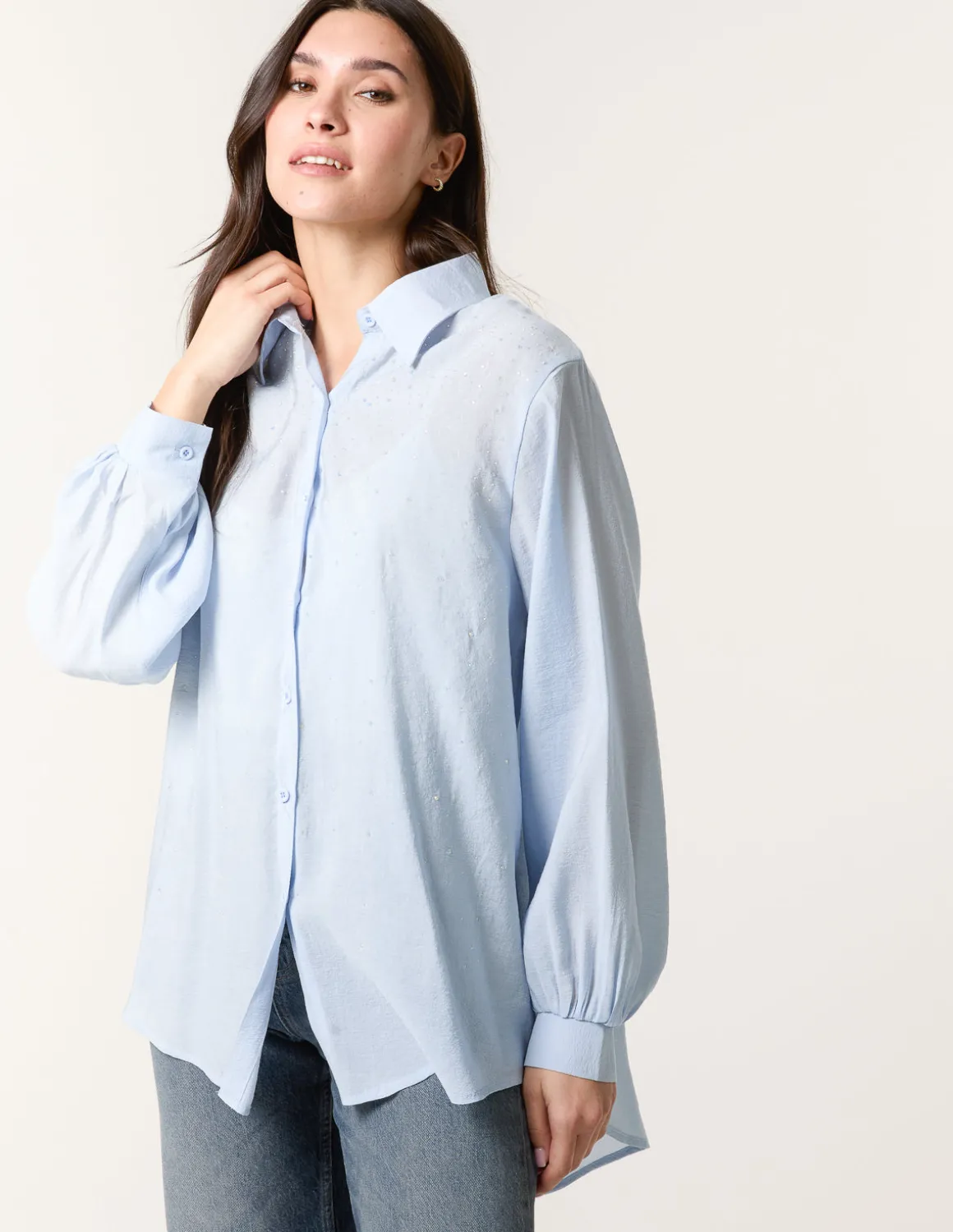 Diamante Detailed Classic Shirt