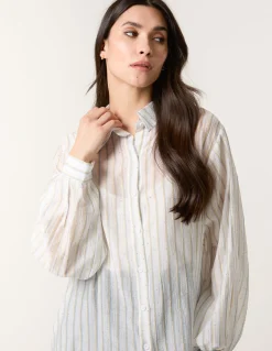 Diamante Detailed Shirt With Vertical Stripes