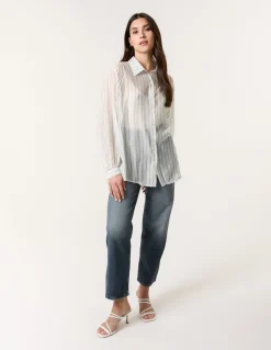 Diamante Detailed Shirt With Vertical Stripes