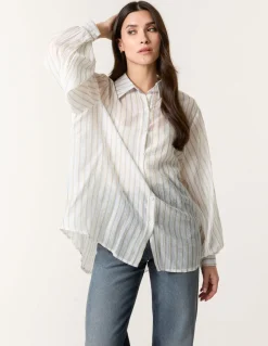 Diamante Detailed Shirt With Vertical Stripes